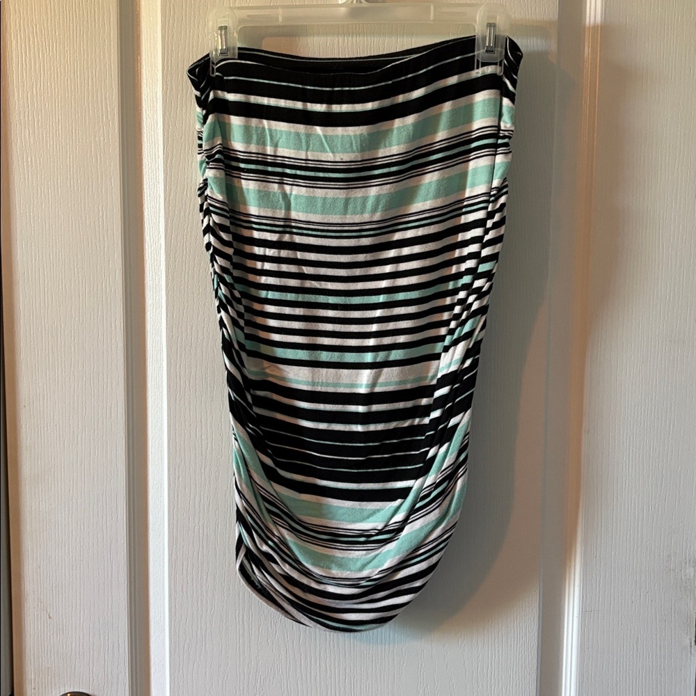 Free Kisses Black and Mint Striped Midi Skirt